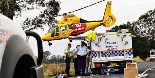 Emergency services assembled to render their assistance at what they believed was the scene of a three-car accident. Emergency services assembled to render their assistance at what they believed was the scene of a three-car accident.